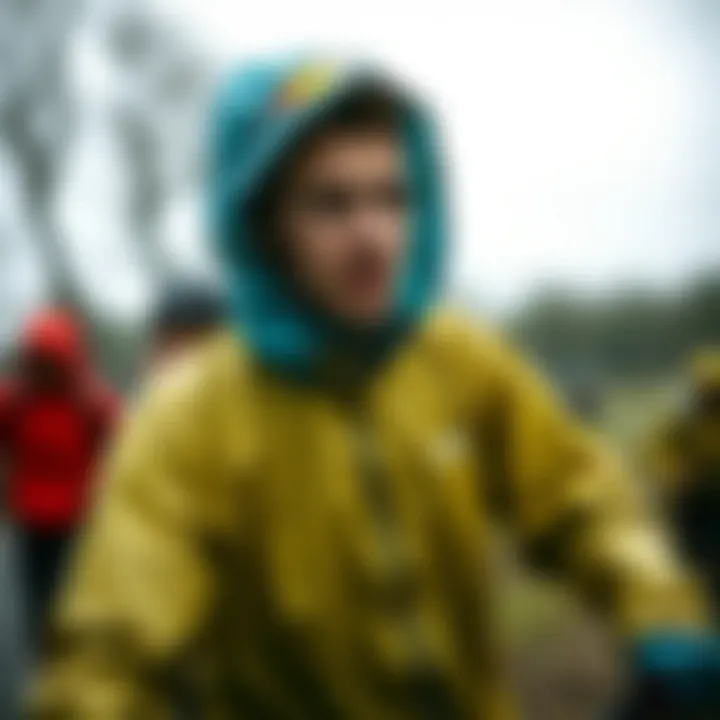Active person wearing a raincoat during outdoor activity