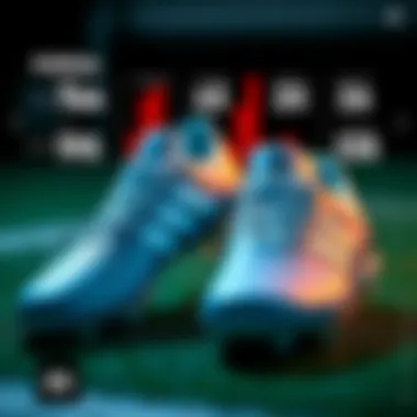 Adidas football boots displayed with performance metrics
