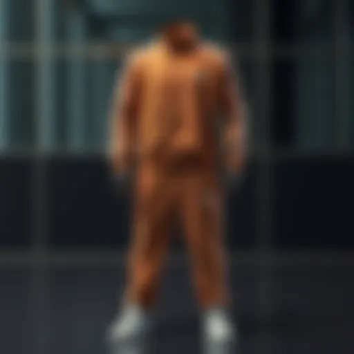 Elegant brown tracksuit design displayed on a stylish background