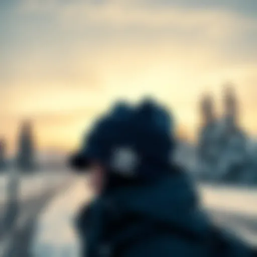 Stylish winter cap showcased in a snowy landscape