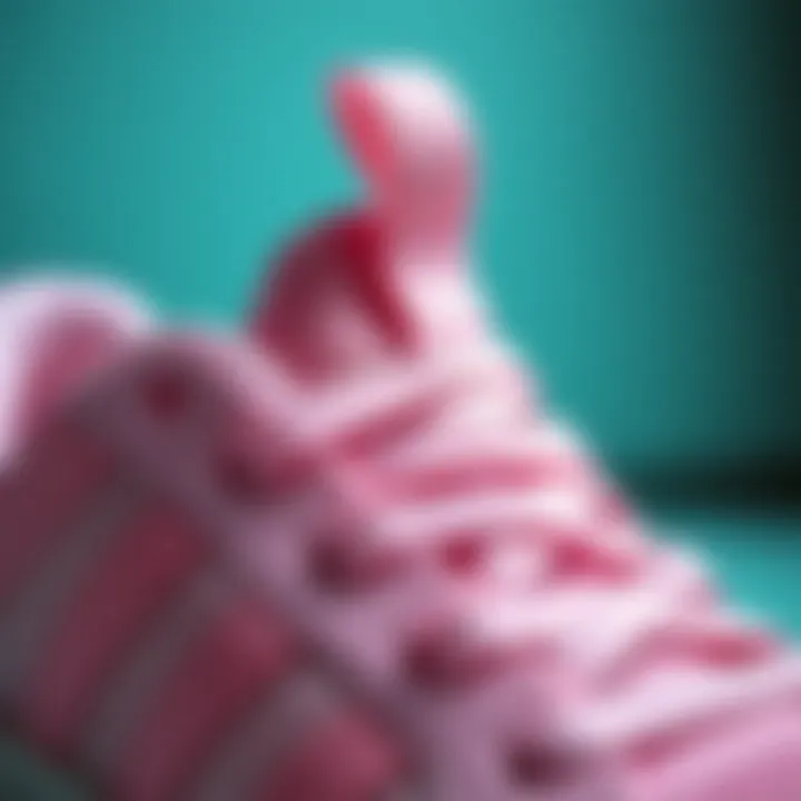 Close-up of the adidas pink Campus detailing and texture