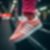 Stylish display of Adidas Pink Gazelle footwear