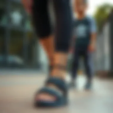 Adidas sandals paired with sporty outfits for boys, illustrating style versatility.