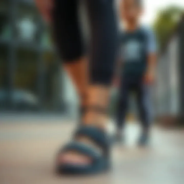 Adidas sandals paired with sporty outfits for boys, illustrating style versatility.