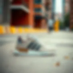 Stylish Adidas sneakers showcased against a vibrant urban backdrop