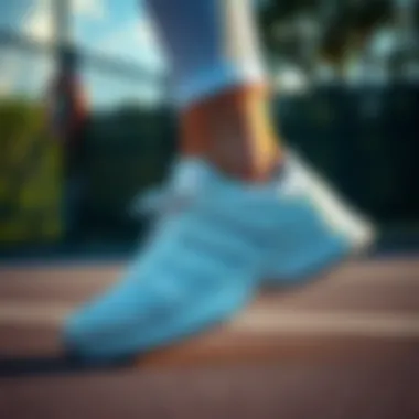 Adidas tennis shoes in action on a court, highlighting performance