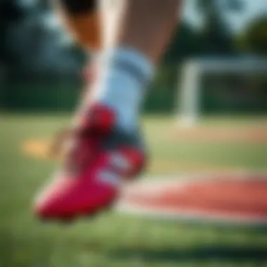 An athlete wearing small cleats on a sports field