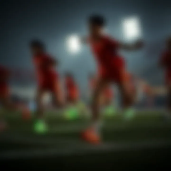 Athletes in Action with Illuminated Footwear Young athletes wearing illuminated shoes during a sports event