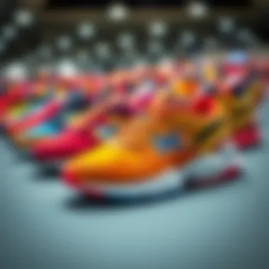 A vibrant display of colorful sports shoes showcasing modern design