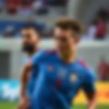 Athletes in Action Wearing the National Team Jersey Athletes in action during a match, wearing the national team jersey.