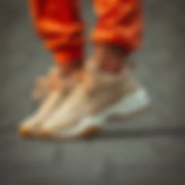 Beige sports shoes paired with trendy activewear