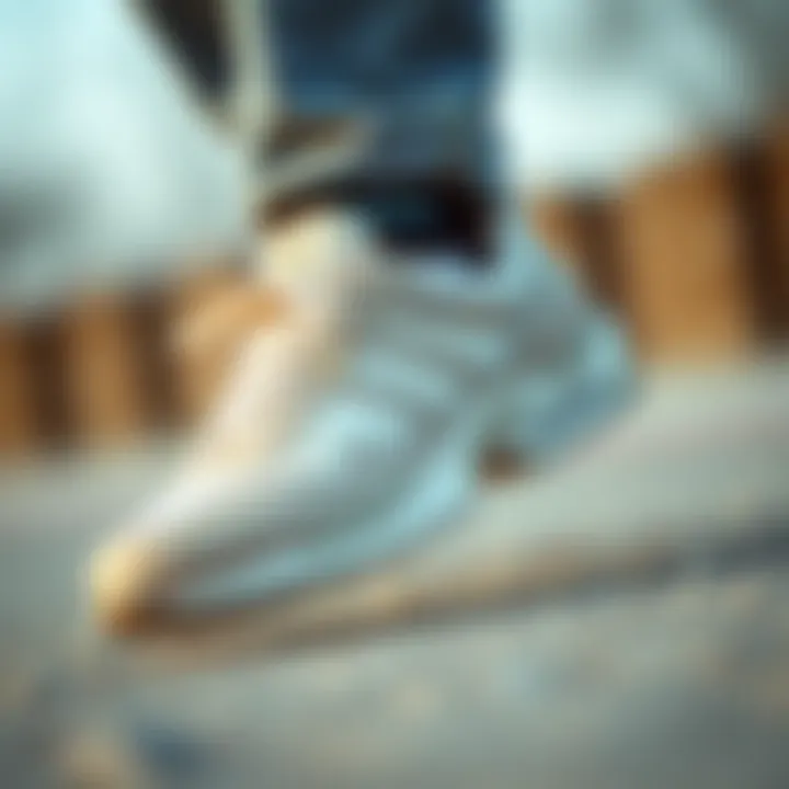 Close-up of Benetton beige shoes highlighting comfort features