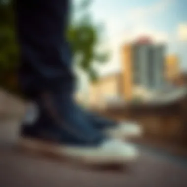 Black Converse boots on a scenic urban backdrop