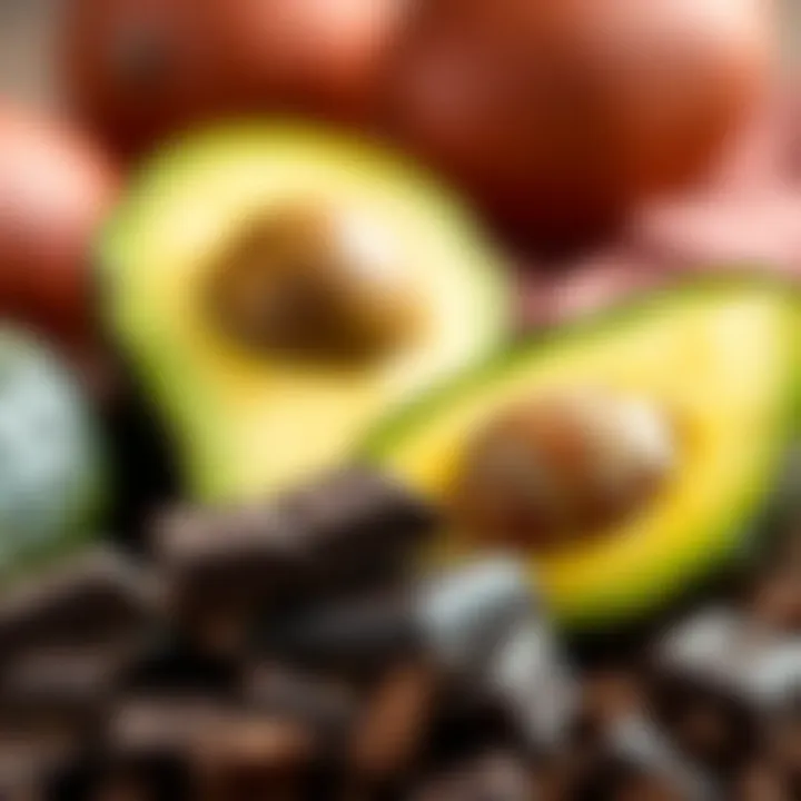 A close-up of dark chocolate and avocados, natural sources of magnesium