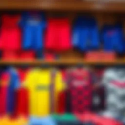 Vibrant sports jerseys displayed in a shop