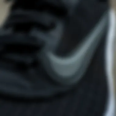 Close-up of the texture and materials used in black Nike shoes