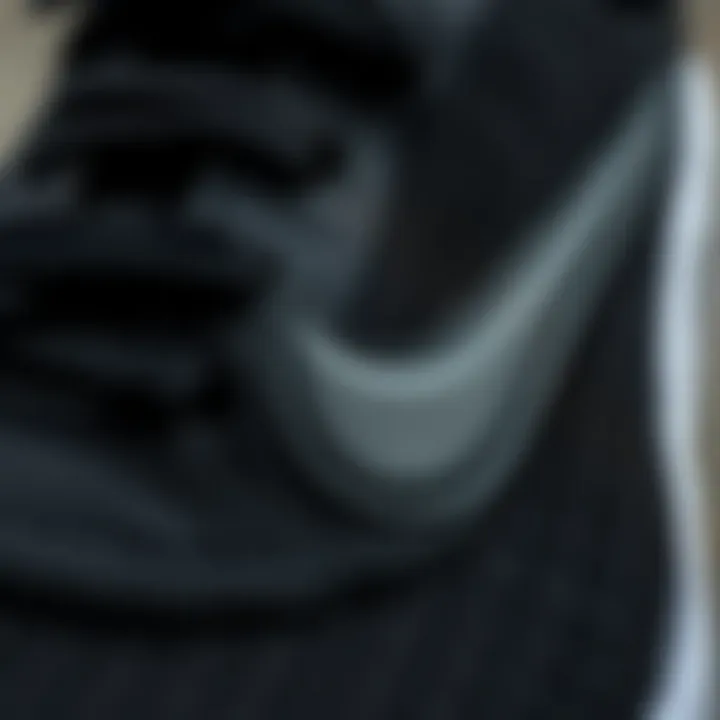 Close-up of the texture and materials used in black Nike shoes