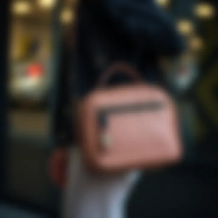 Trendy shoulder bag showcased in fashion context