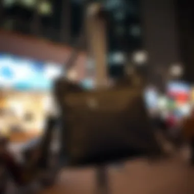 Stylish shoulder bag displayed in an urban setting