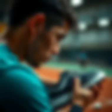 Examining Fit and Comfort Athlete examining shoes for fit and comfort