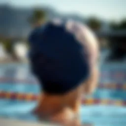 Close-up of a stylish swimming cap on a poolside