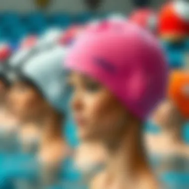 Various types of swimming caps displayed