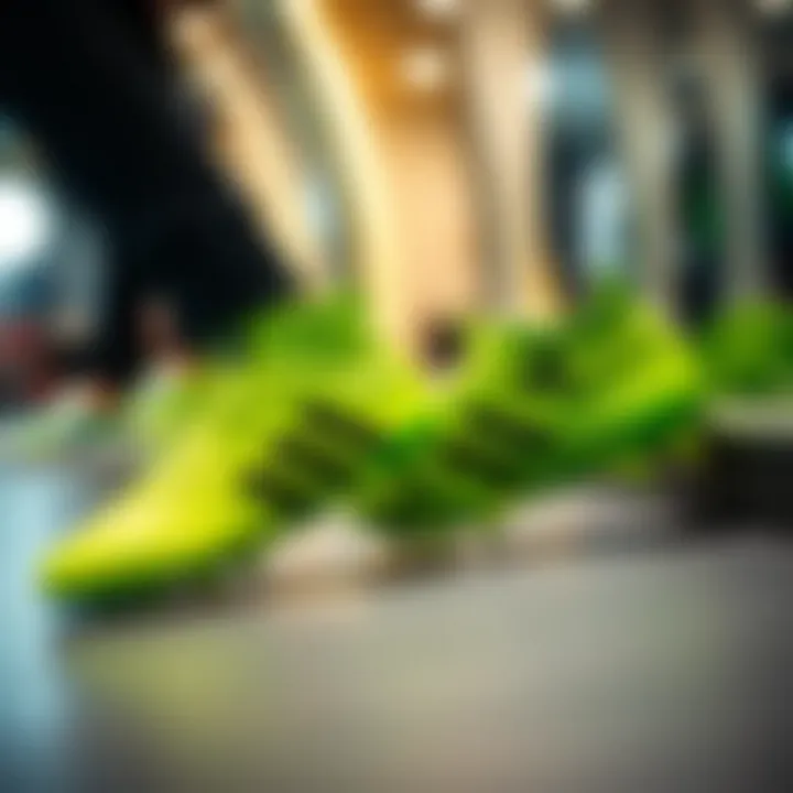 Stylish green cleats displayed in a fashionable setting