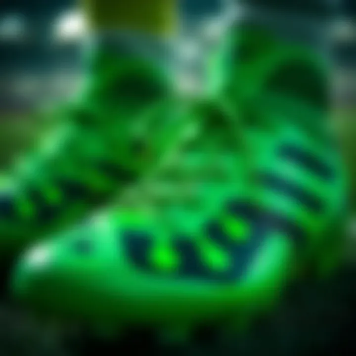 Close-up of unique green cleat designs
