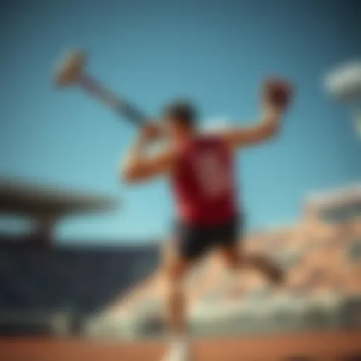 A detailed view of a hammer throw athlete in action