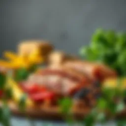 A vibrant display of high-protein, low-calorie foods including lean meats and legumes