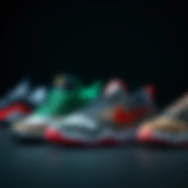 Different types of sports shoes arranged aesthetically