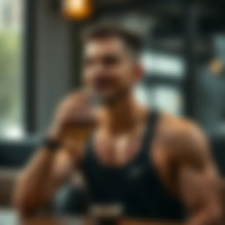 A fitness enthusiast enjoying a post-workout drink, illustrating a balance between fitness and social life