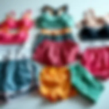 A collection of girls' shorts sets arranged aesthetically, representing different styles and colors.