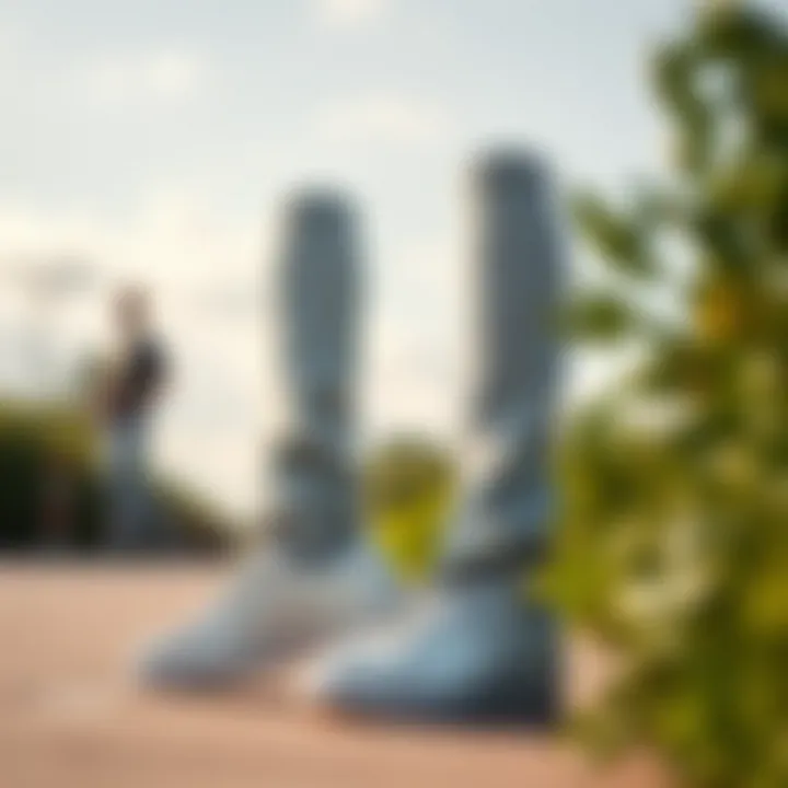 A fashionable outdoor scene featuring superstar slippers