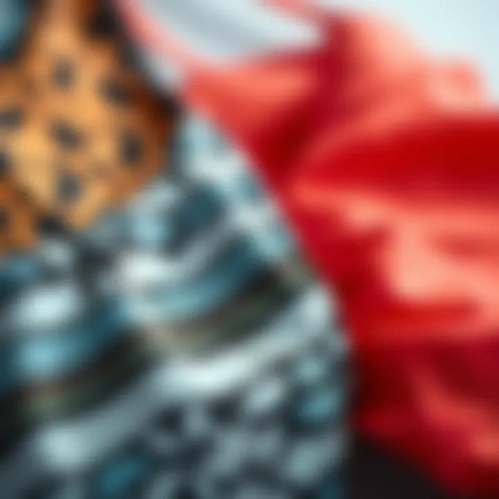Close-up of swimwear fabric textures and patterns