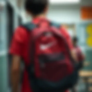 Student using Nike backpack in a school environment
