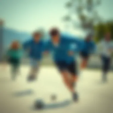 Dynamic outdoor scene featuring individuals wearing Nike blue cardigan