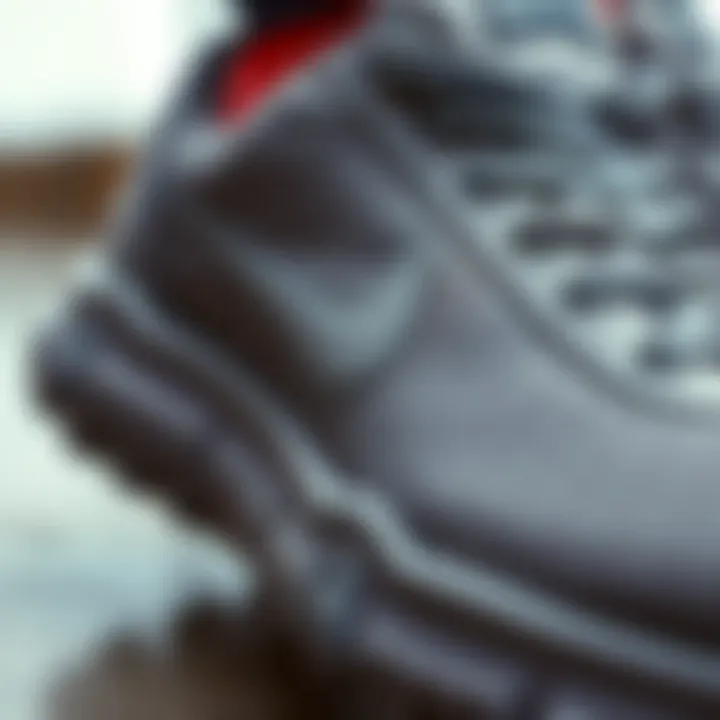 Close-Up of Nike Grey Shoe Detailing Close-up of Nike grey shoe detailing showcasing craftsmanship