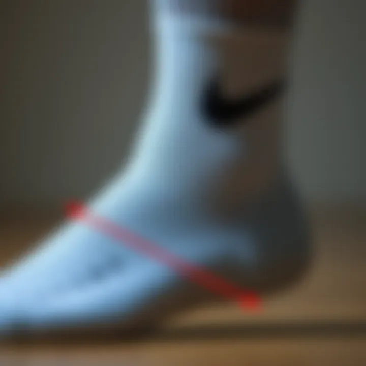 Detailed view of Nike socks' cushioning and support features