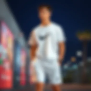 A fashionable outfit featuring a Nike white t-shirt paired with casual shorts.