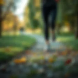 A person jogging while picking up litter in a park.