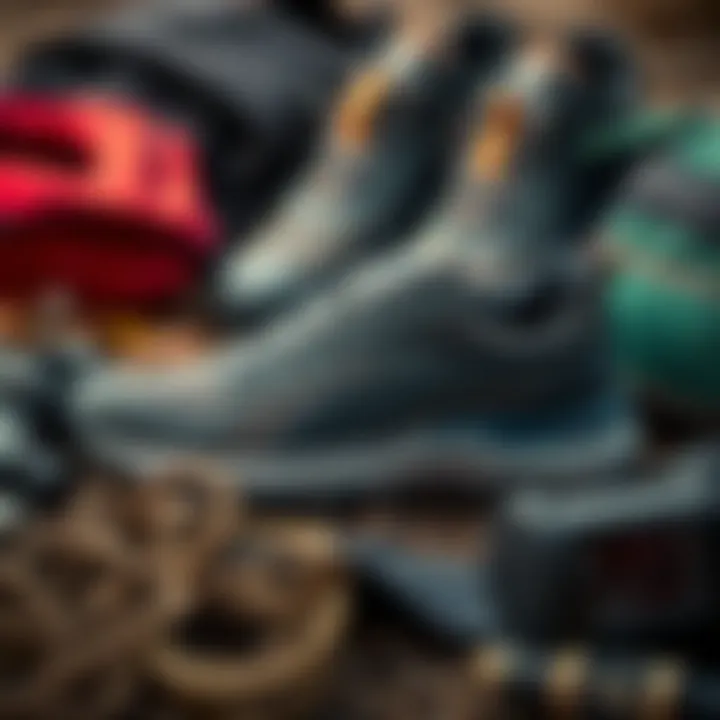 Puma walking shoes displayed with outdoor gear