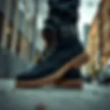 Stylish black Timberland shoes showcased in an urban environment