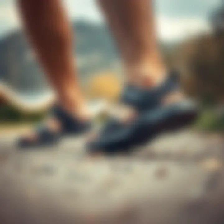 Skechers Sandals in Outdoor Use Skechers sandals being worn in an outdoor setting