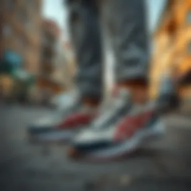 Fashionable sneakers on city streets