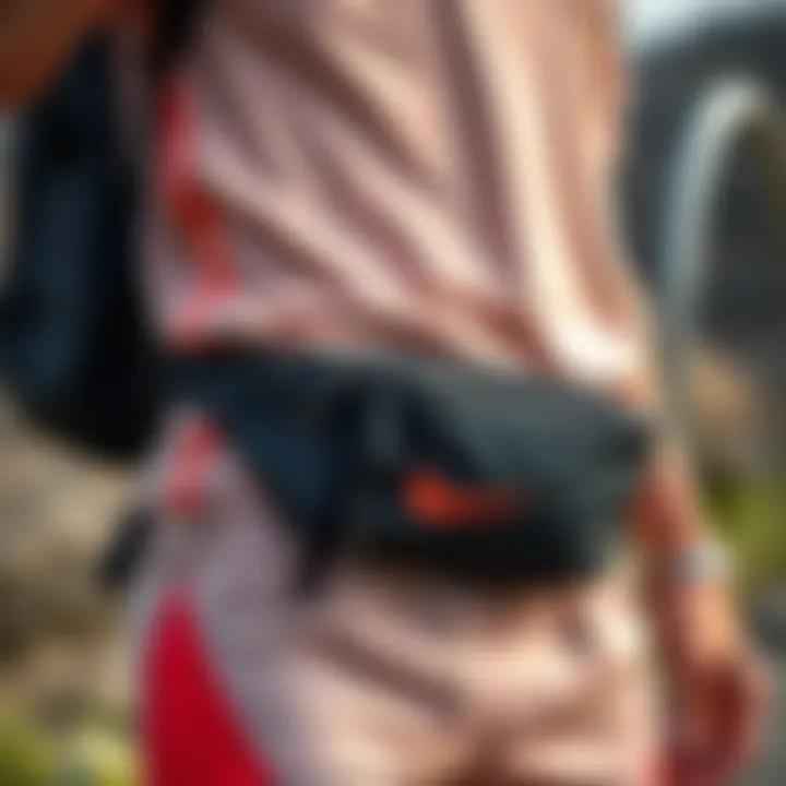 A sporty individual showcasing a waist bag during an outdoor activity.