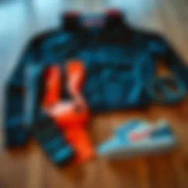 Trendy sports outfit laid out on a wooden surface