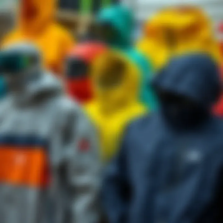 Different types of rain jackets displayed together